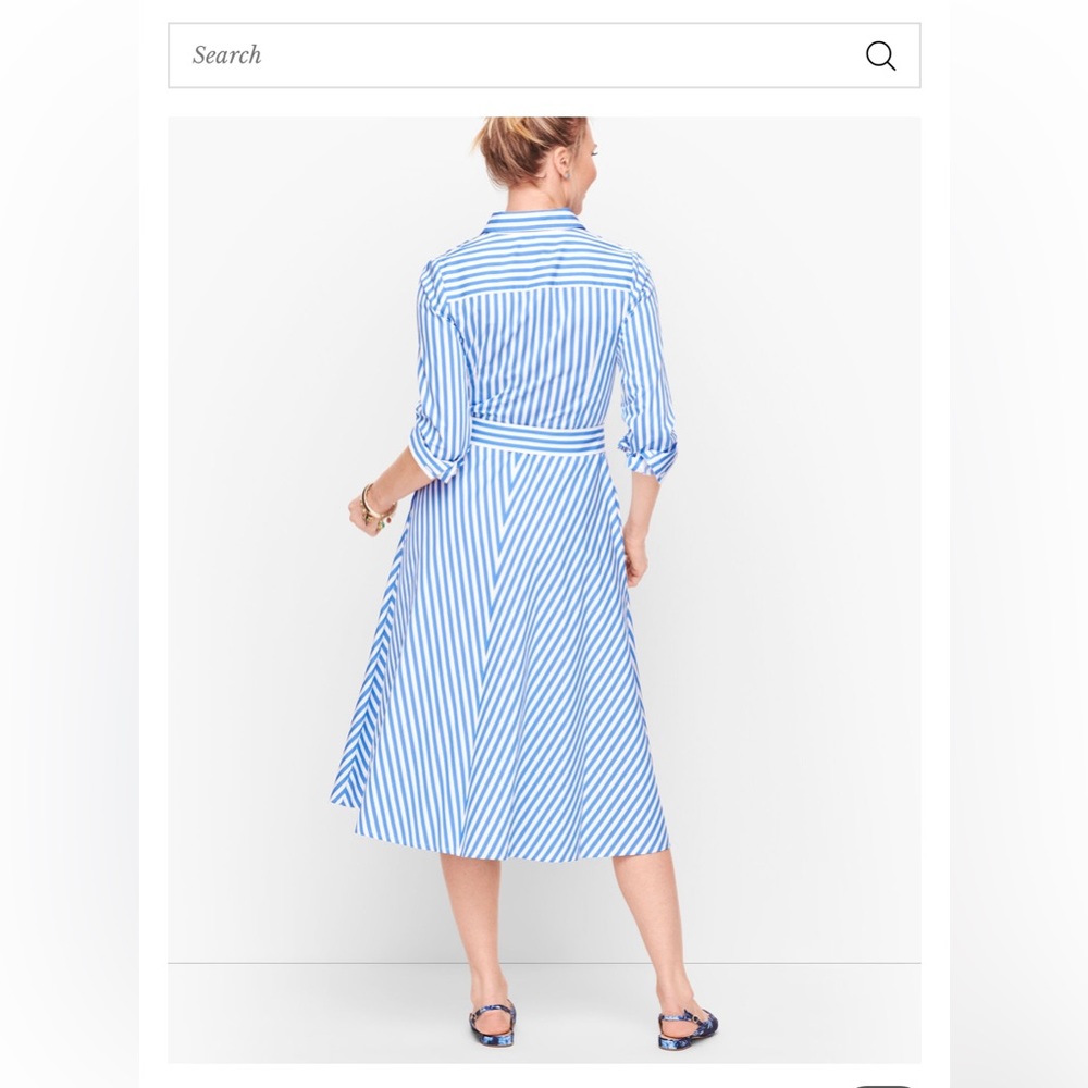 CLASSIC POPLIN SHIRTDRESS - VERTICAL STRIPE. Self tie belt. 100%cotton.
